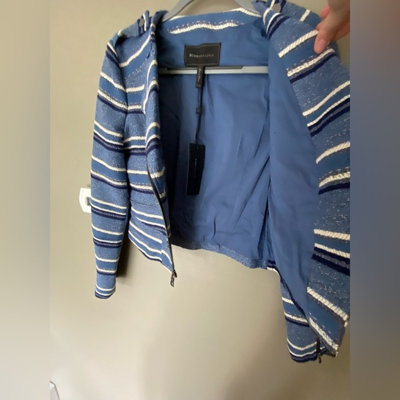 NWT BCBG MAXAZRIA Novak Striped Textured Moto Blazer Jacket Cotton Blend Sz XXS - Picture 10 of 13